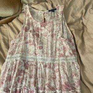Bohemian tiered cream and mauve sleeveless blouse